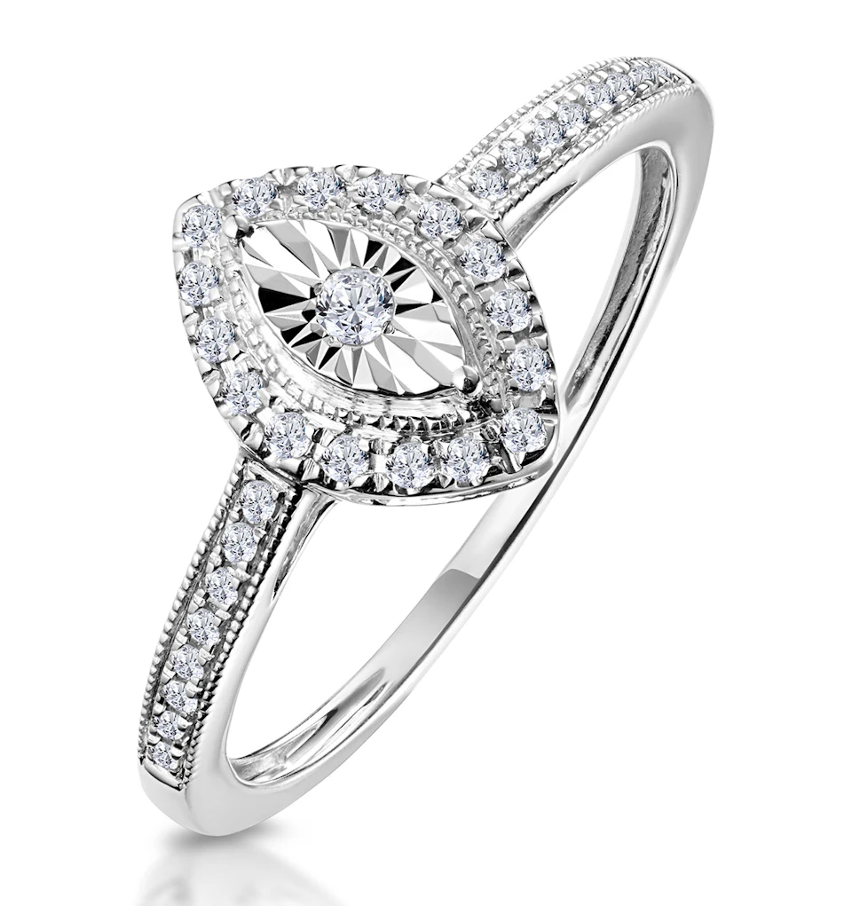Masami Marquise Lab Diamond Engagement Ring Halo Pave Set in 925 Sterling Silver