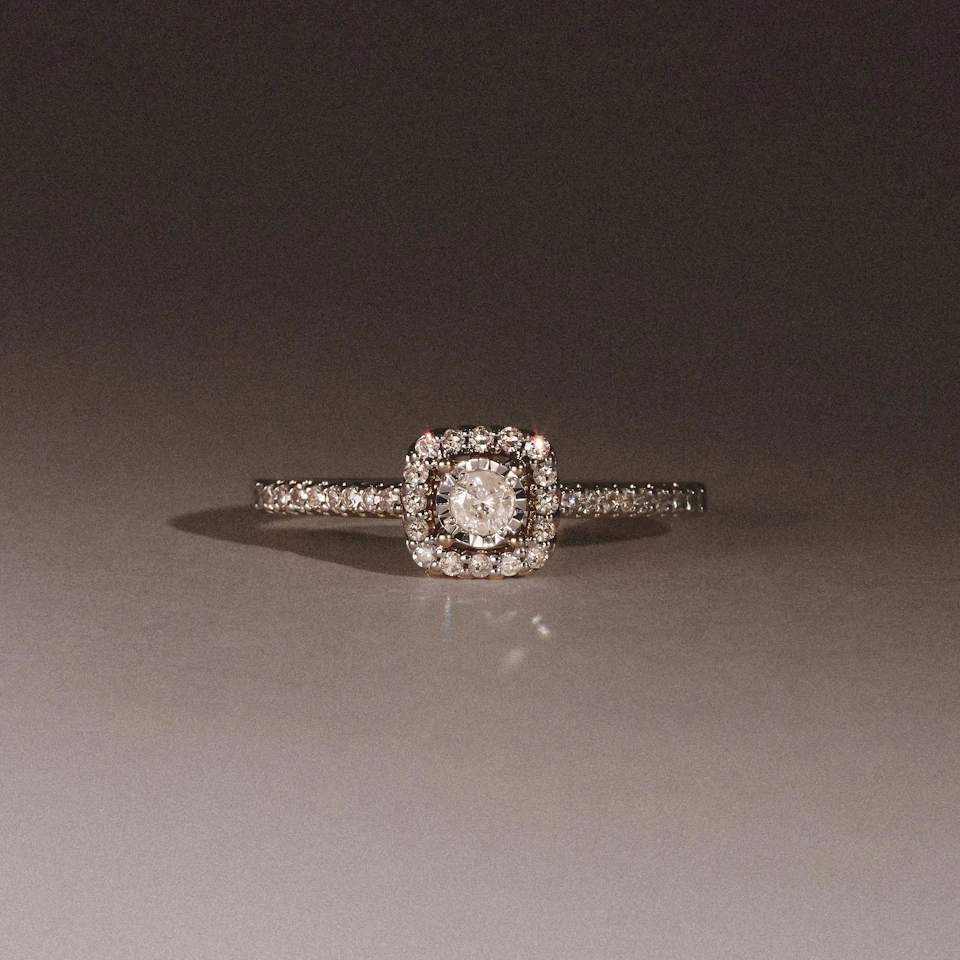 Masami Diamond Halo Engagement Ring 0.25ct Pave Set in 9K Yellow Gold