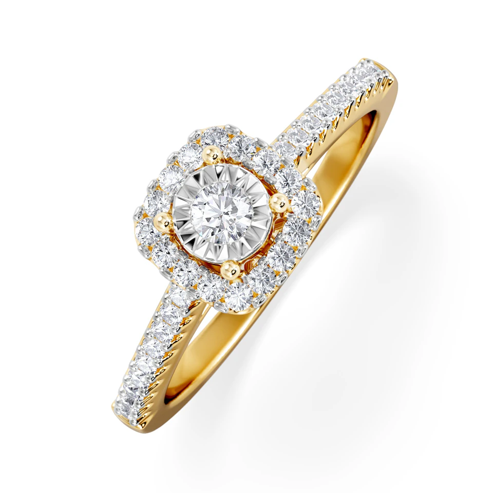 Masami Diamond Halo Engagement Ring 0.25ct Pave Set in 9K Yellow Gold