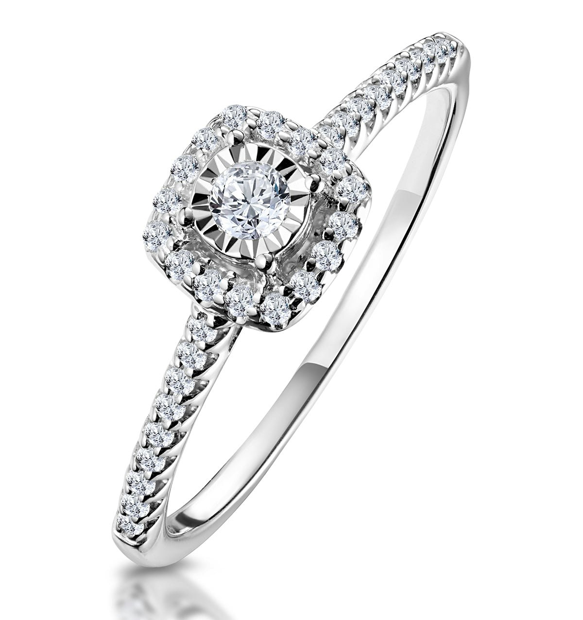 Masami Lab Diamond Halo Engagement Ring 0.25ct Pave Set in 925 Sterling Silver