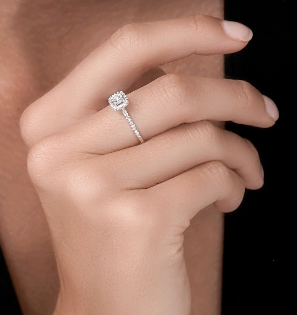 Masami Lab Diamond Halo Engagement Ring 0.25ct Pave Set in 925 Sterling Silver