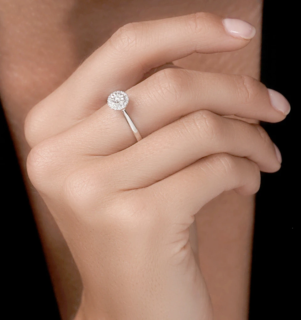 Masami Lab Diamond Engagement Ring 0.20ct Pave Set Halo in 925 Sterling Silver