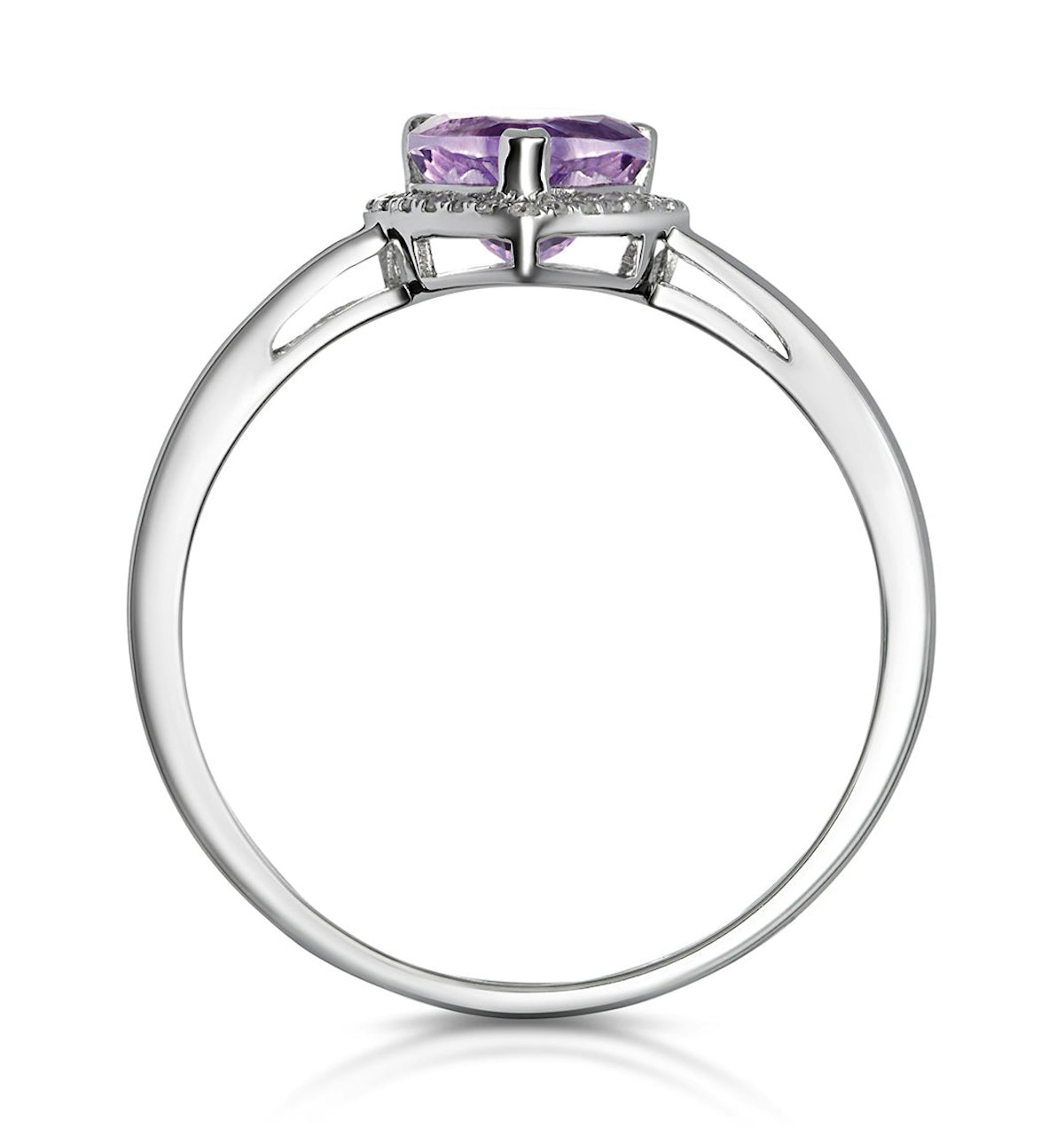 Halo Amethyst and Diamond Stellato Heart Ring in 9K White Gold