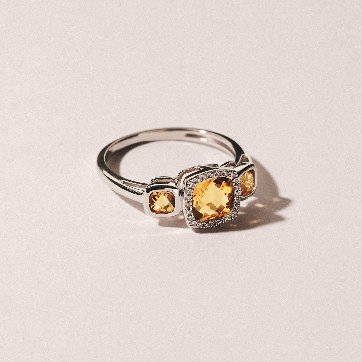 Halo 1.26ct Citrine and Diamond Stellato Ring in 9K White Gold