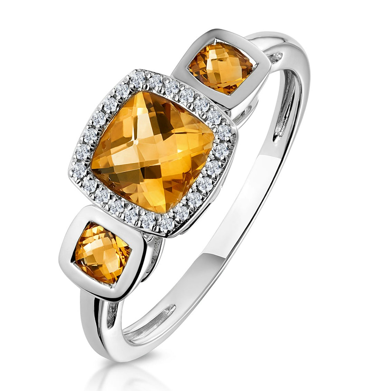 Halo 1.26ct Citrine and Diamond Stellato Ring in 9K White Gold