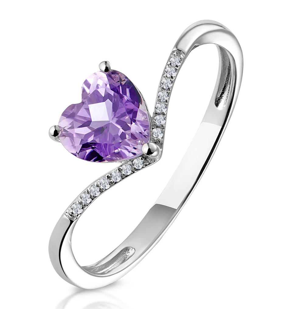 Heart Amethyst and Diamond Stellato Ring in 9K White Gold