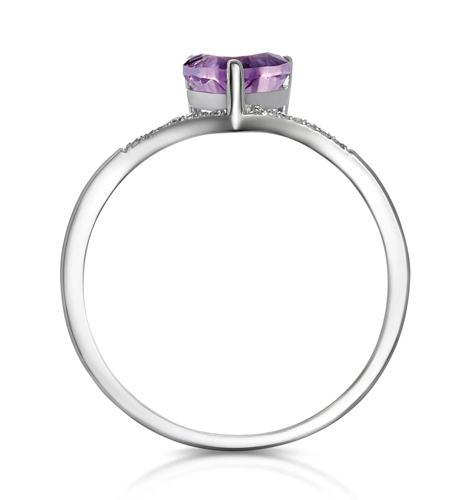 Heart Amethyst and Diamond Stellato Ring in 9K White Gold