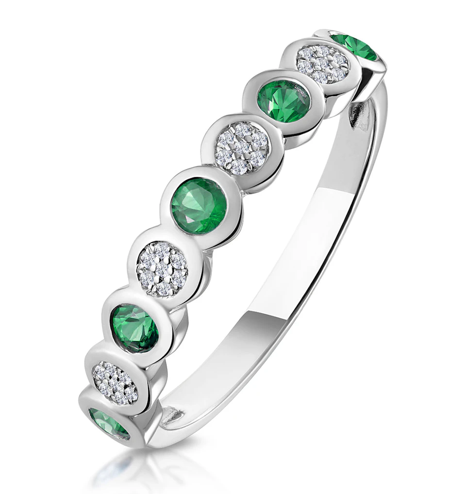 Stellato Emerald and Diamond Eternity Ring in 9K White Gold - SIZE I