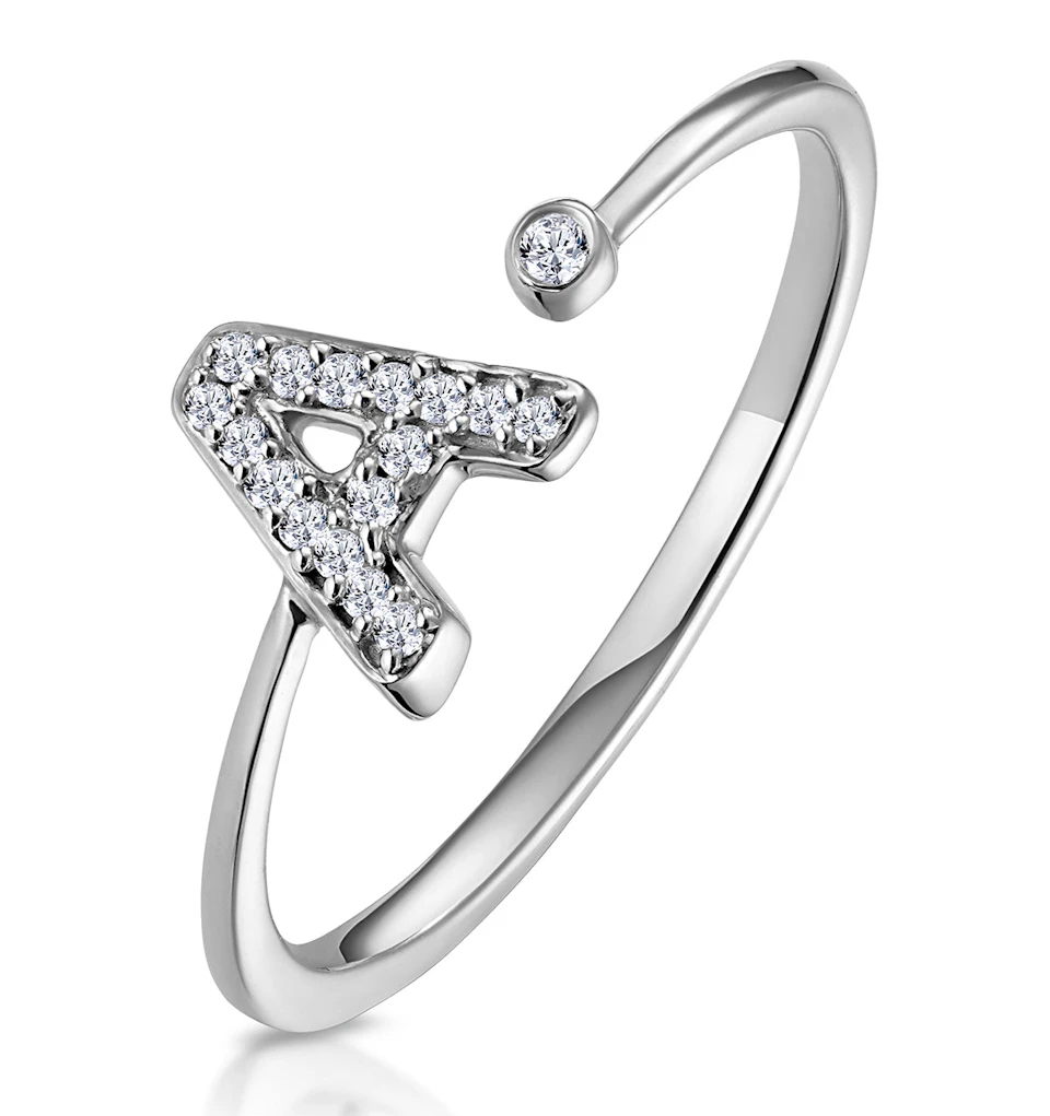 Diamond Initial 'A' Ring 0.07ct set in 9K White Gold