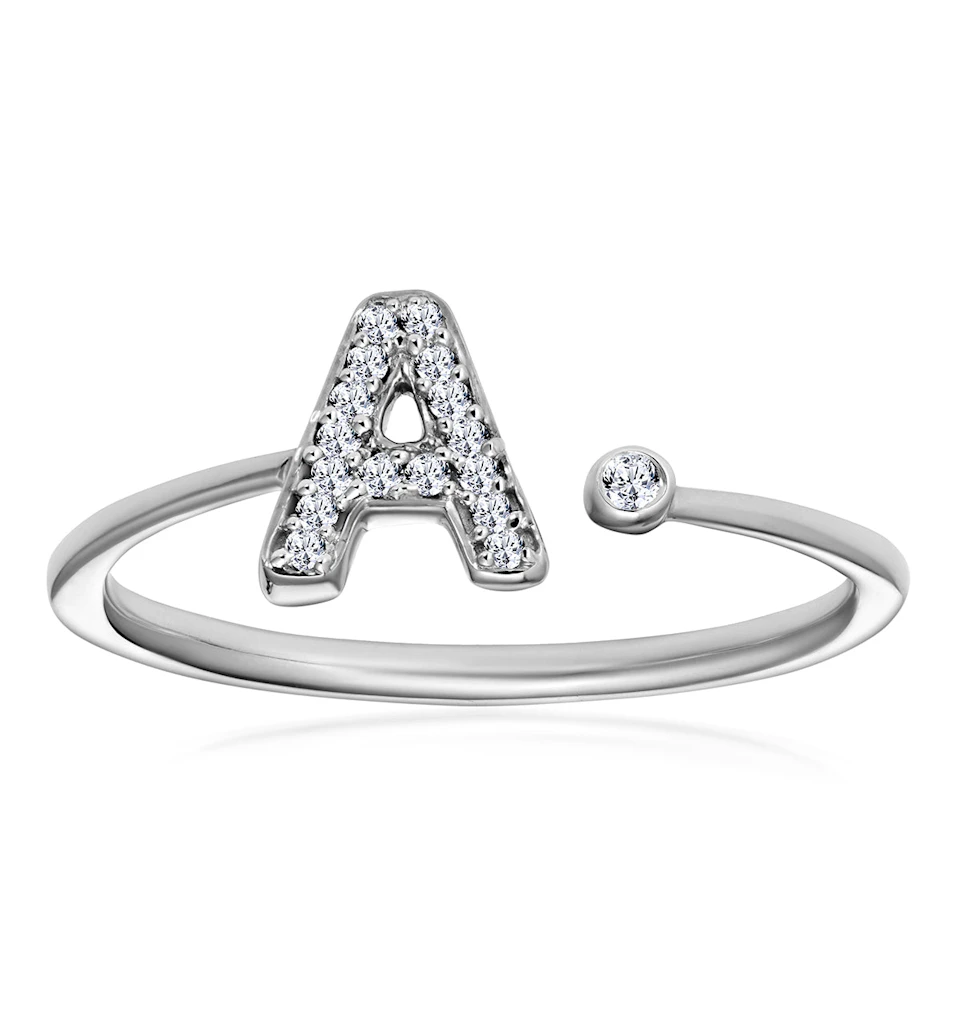 Diamond Initial 'A' Ring 0.07ct set in 9K White Gold