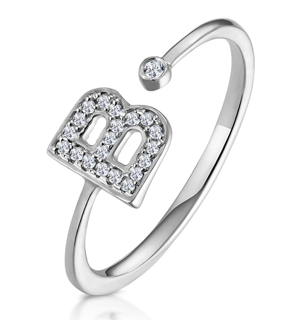 Diamond Initial 'B' Ring 0.07ct set in 9K White Gold