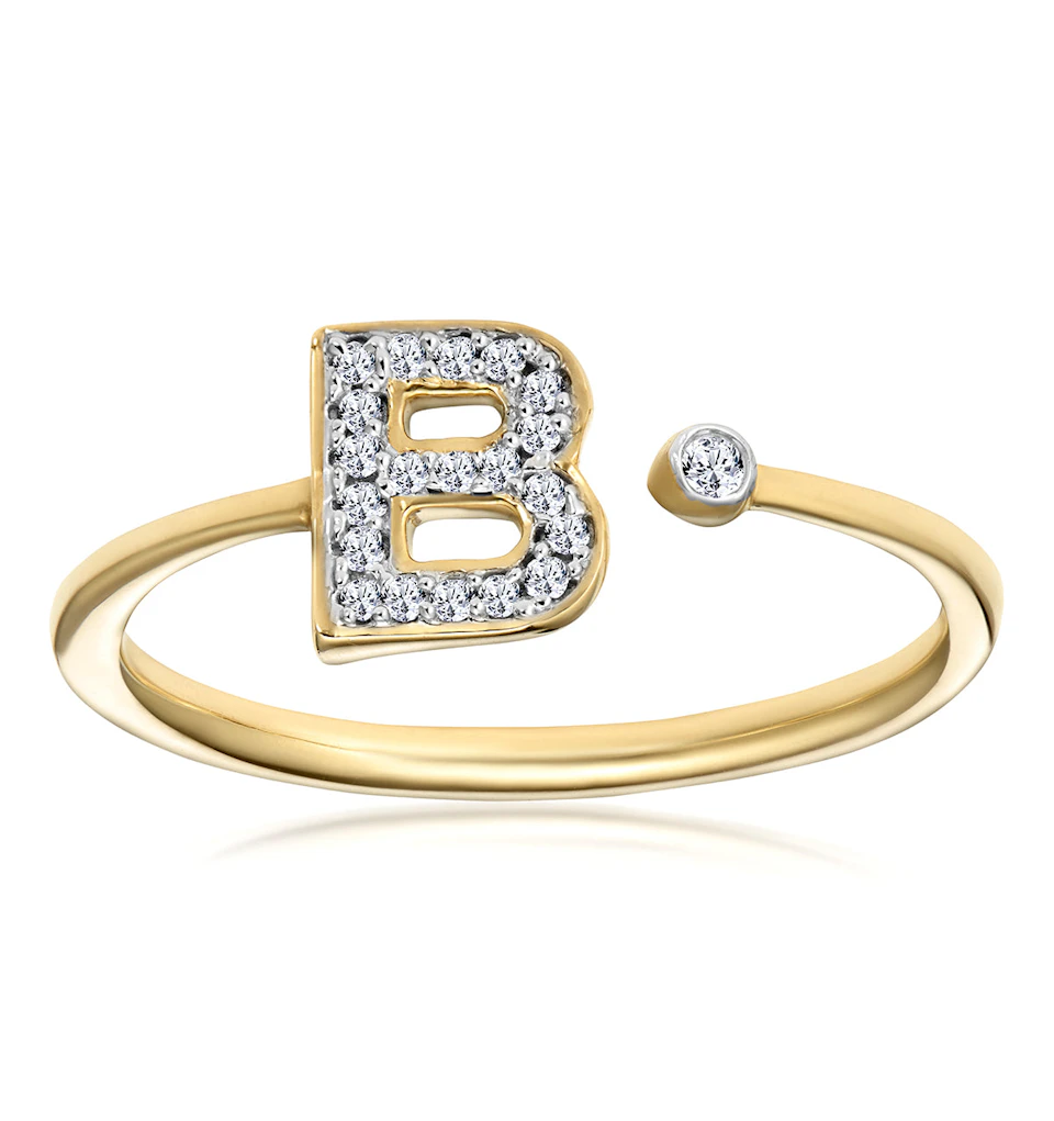 Diamond Initial 'B' Ring 0.07ct set in 9K Gold