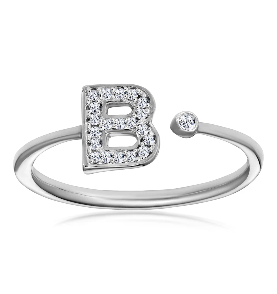 Diamond Initial 'B' Ring 0.07ct set in 9K White Gold