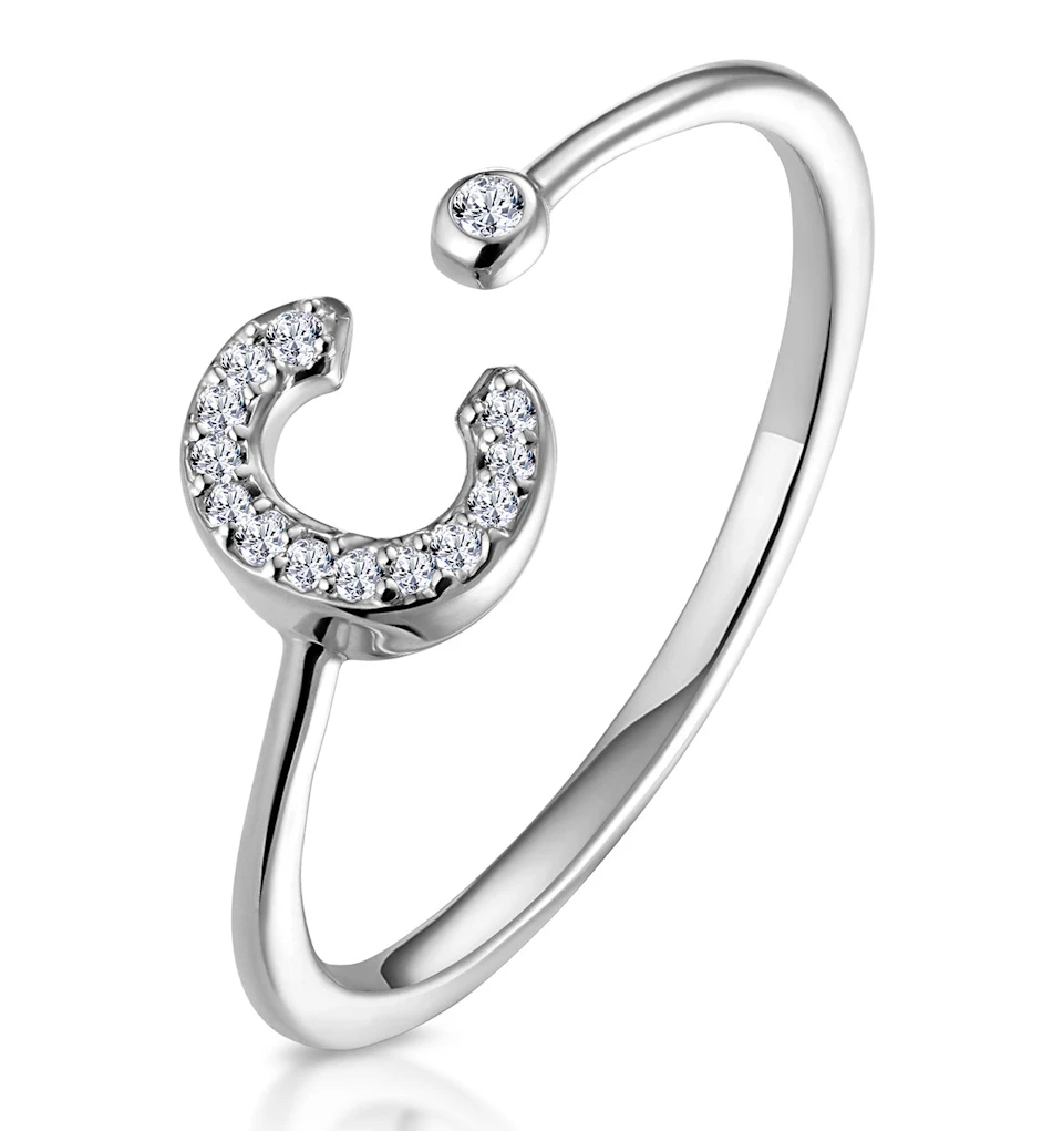 Lab Diamond Initial 'C' Ring 0.07ct Set in 925 Silver SIZES I J K L M N O P Q R S