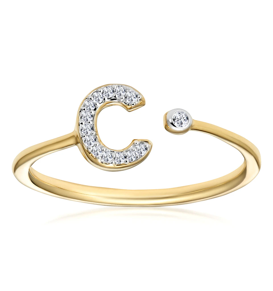 Diamond Initial 'C' Ring 0.07ct set in 9K Gold