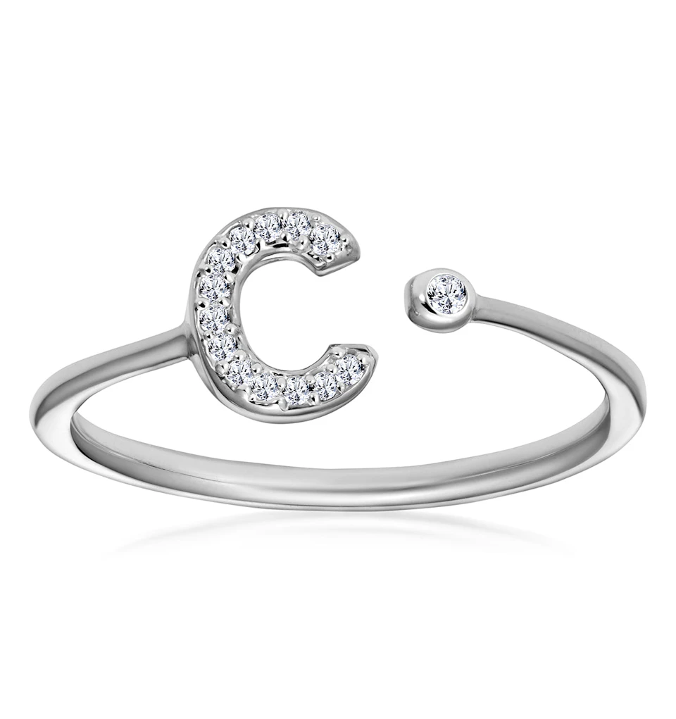 Lab Diamond Initial 'C' Ring 0.07ct Set in 925 Silver SIZES I J K L M N O P Q R S
