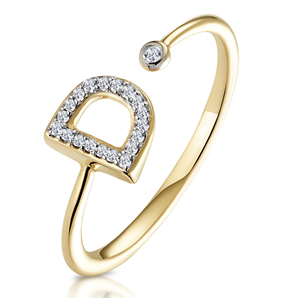 Diamond Initial 'D' Ring 0.07ct set in 9K Gold