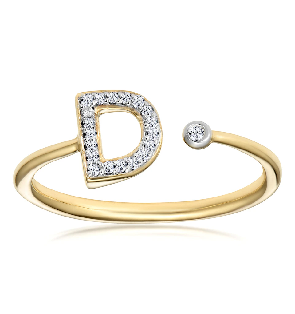 Diamond Initial 'D' Ring 0.07ct set in 9K Gold