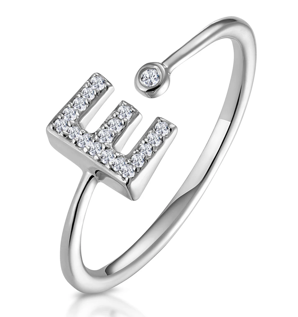 Diamond Initial 'E' Ring 0.07ct set in 9K White Gold