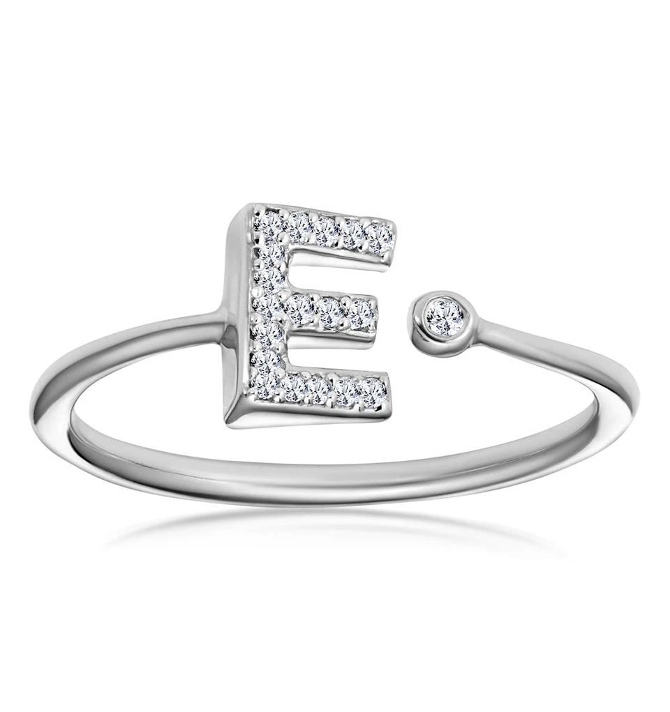 Lab Diamond Initial 'E' Ring 0.07ct Set in 925 Silver SIZE H J K M O P