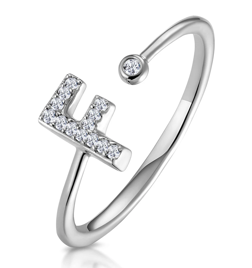 Lab Diamond Initial 'F' Ring 0.07ct Set in 925 Silver SIZES J K L M N O P Q