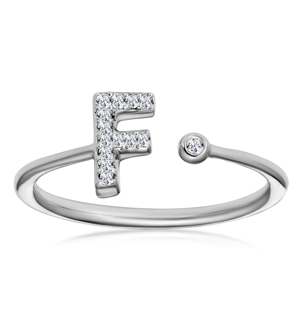 Lab Diamond Initial 'F' Ring 0.07ct Set in 925 Silver SIZES J K L M N O P Q