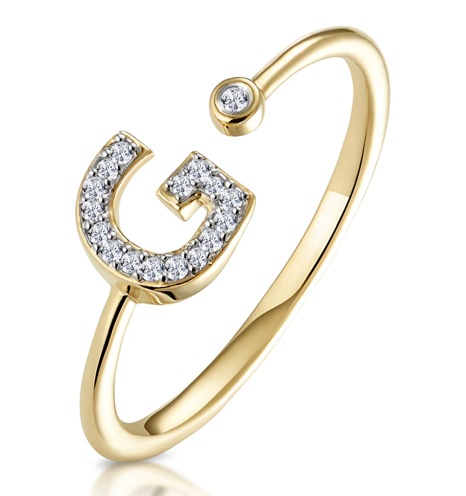Diamond Initial 'G' Ring 0.07ct set in 9K Gold