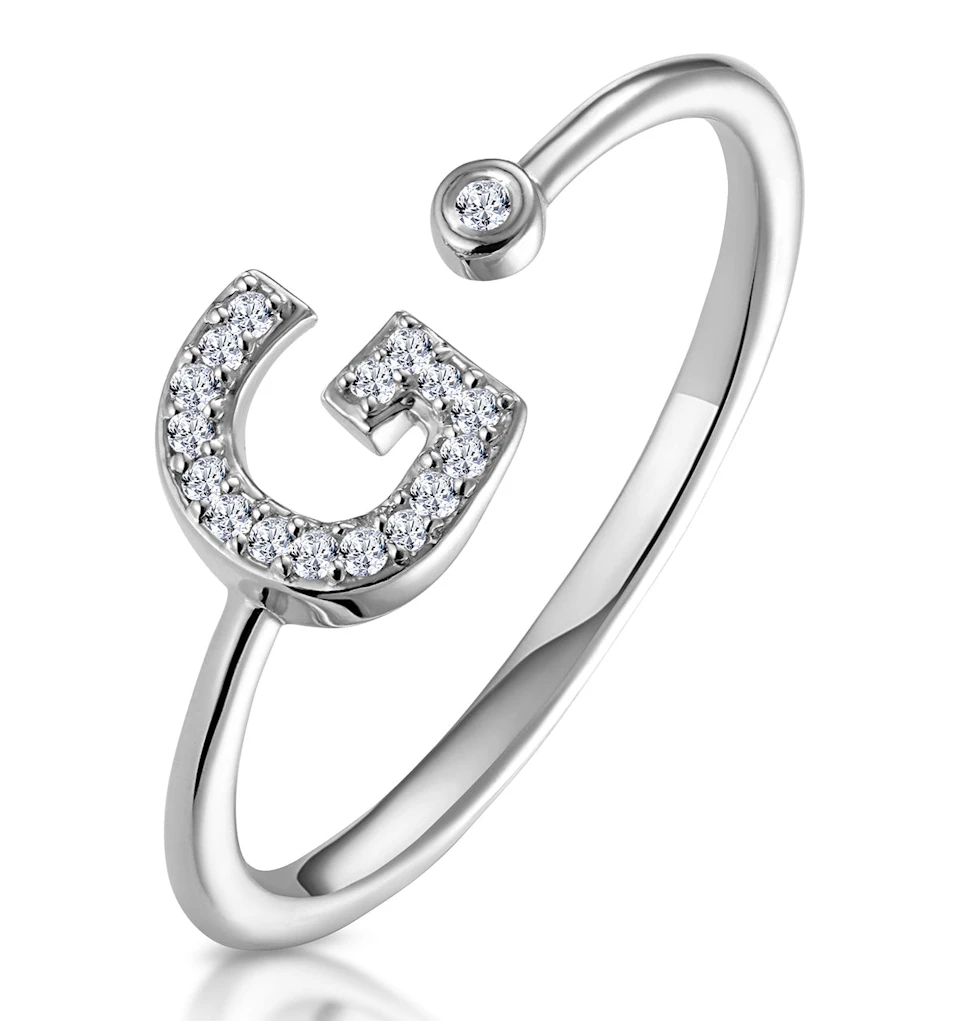 Lab Diamond Initial 'G' Ring 0.07ct Set in 925 Silver SIZE P