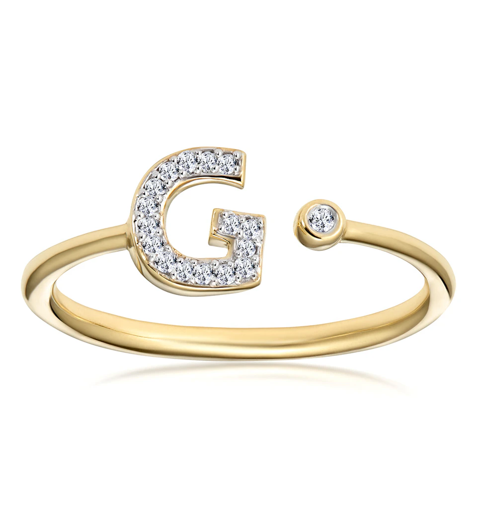 Diamond Initial 'G' Ring 0.07ct set in 9K Gold