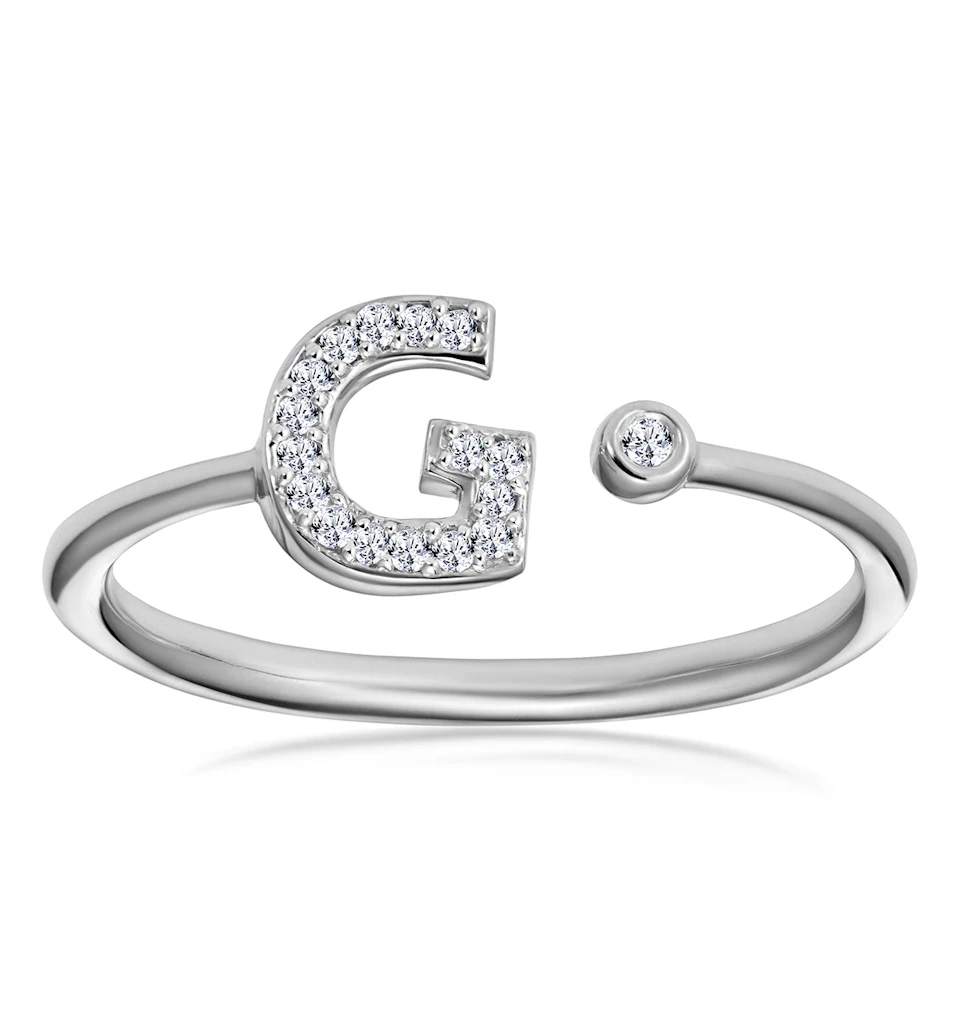 Lab Diamond Initial 'G' Ring 0.07ct Set in 925 Silver SIZE P
