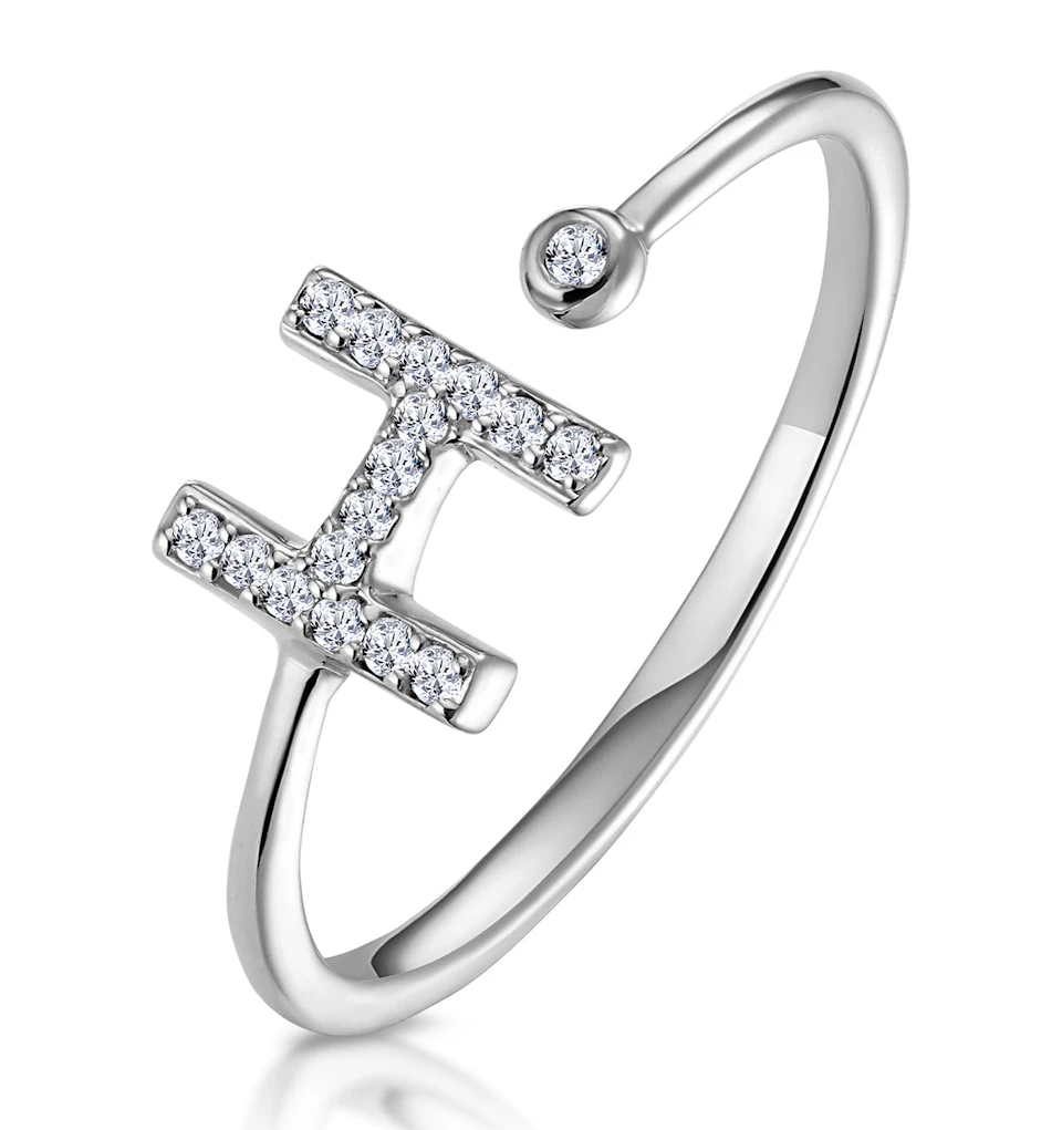 Diamond Initial 'H' Ring 0.07ct set in 9K White Gold