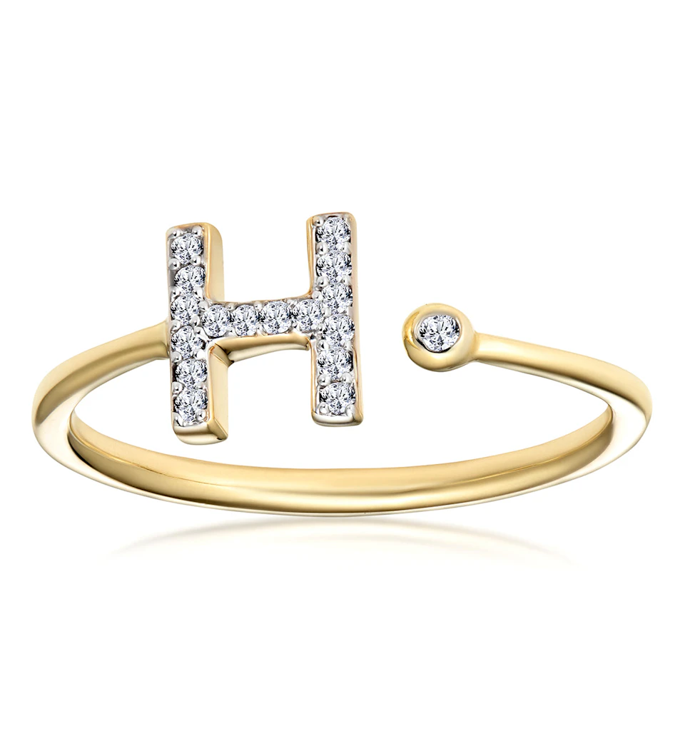 Diamond Initial 'H' Ring 0.07ct set in 9K Gold