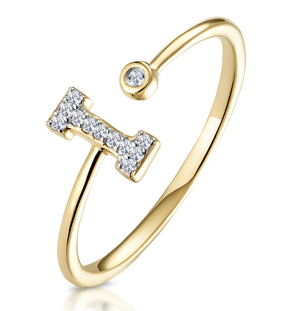 Diamond Initial 'I' Ring 0.07ct set in 9K Gold