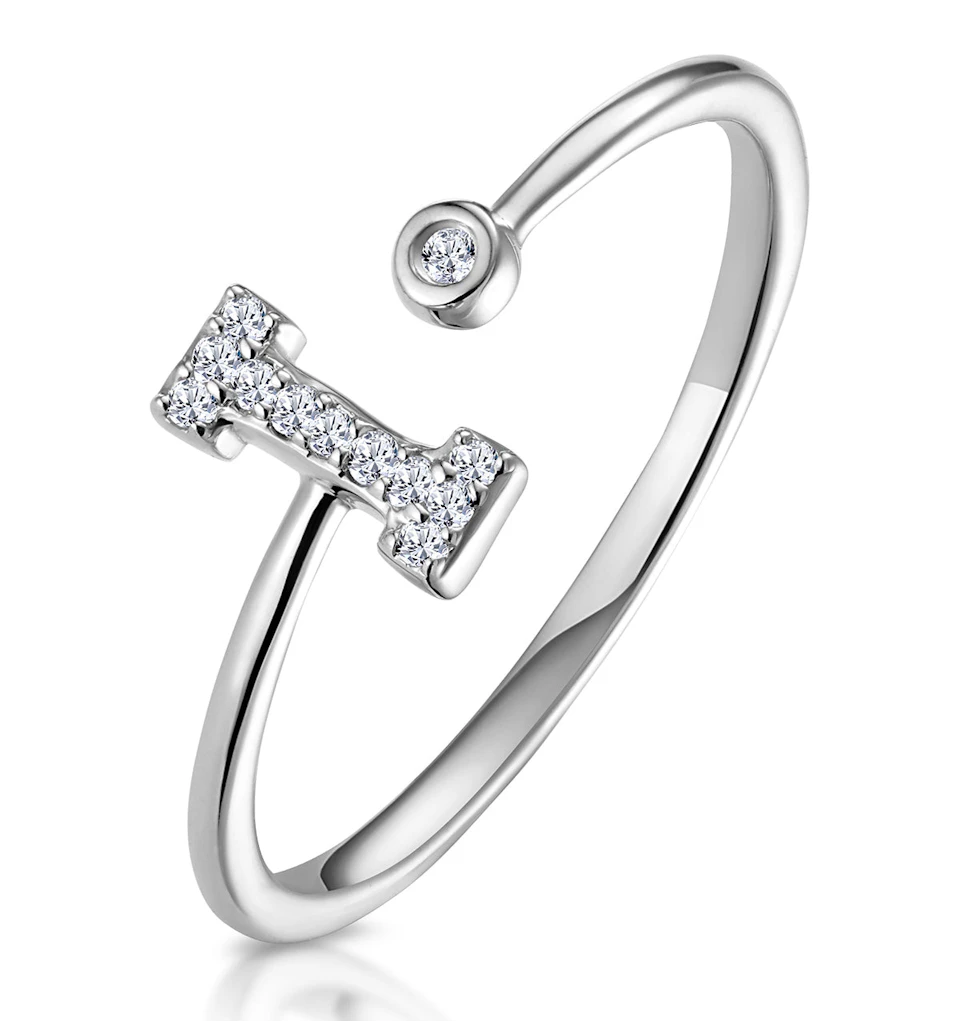 Lab Diamond Initial 'I' Ring 0.07ct Set in 925 Silver SIZES J K L M N O P Q R