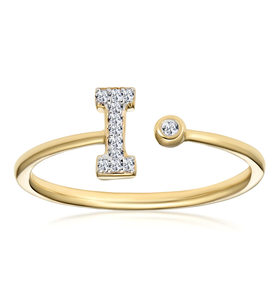 Diamond Initial 'I' Ring 0.07ct set in 9K Gold