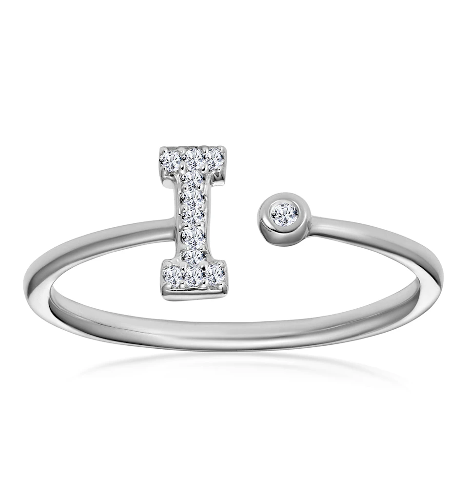 Diamond Initial 'I' Ring 0.07ct set in 9K White Gold