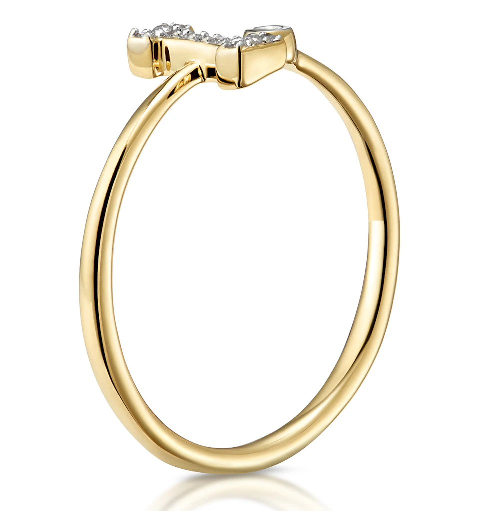 Diamond Initial 'I' Ring 0.07ct set in 9K Gold
