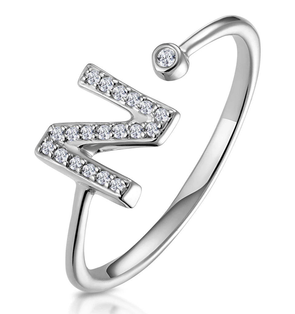 Lab Diamond Initial 'N' Ring 0.07ct Set in 925 Silver SIZE J K M O P Q R S