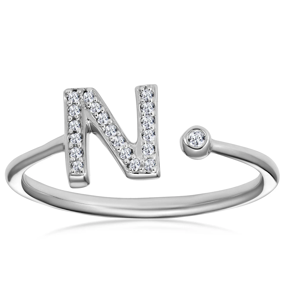 Lab Diamond Initial 'N' Ring 0.07ct Set in 925 Silver SIZE J K M O P Q R S