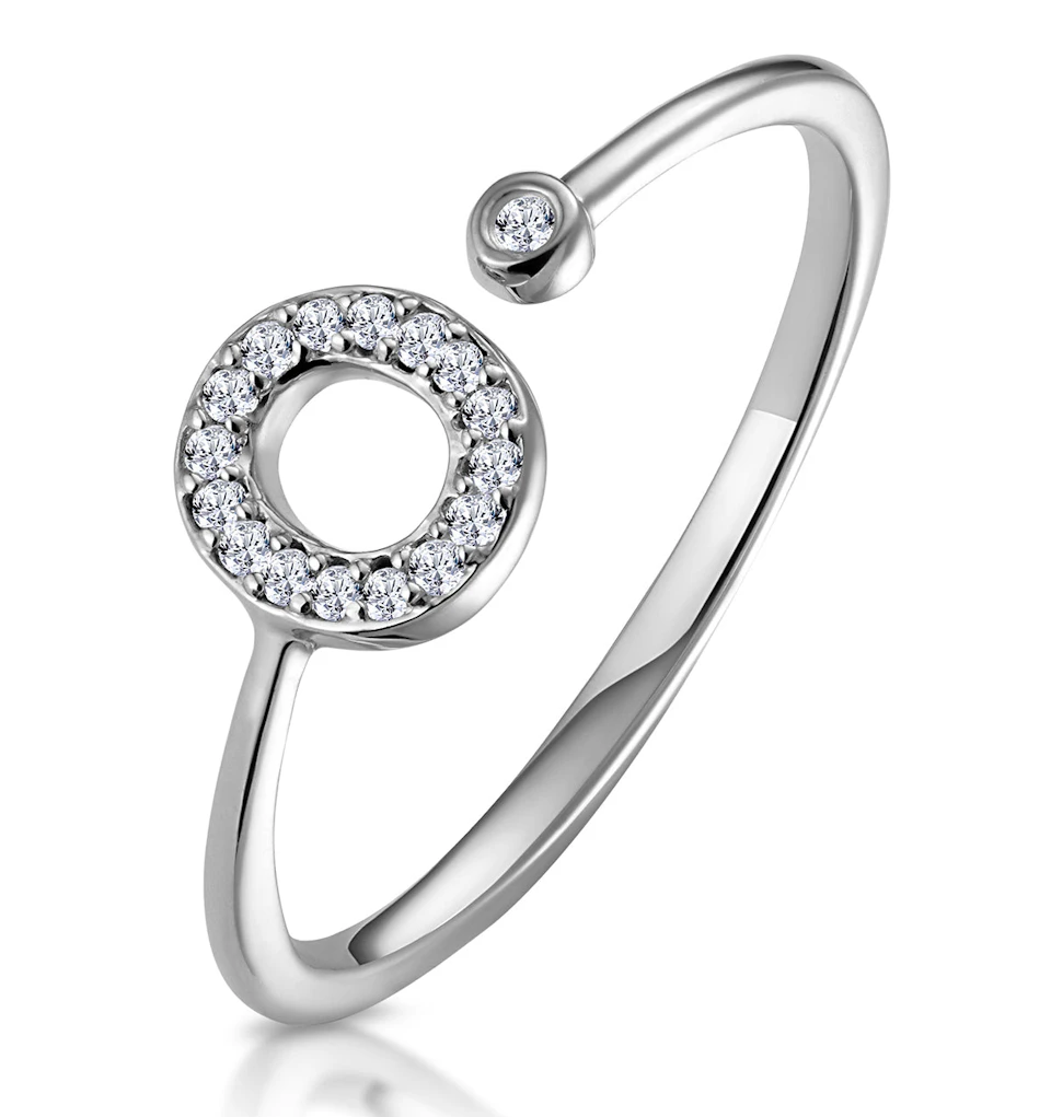 Diamond Initial 'O' Ring 0.07ct set in 9K White Gold