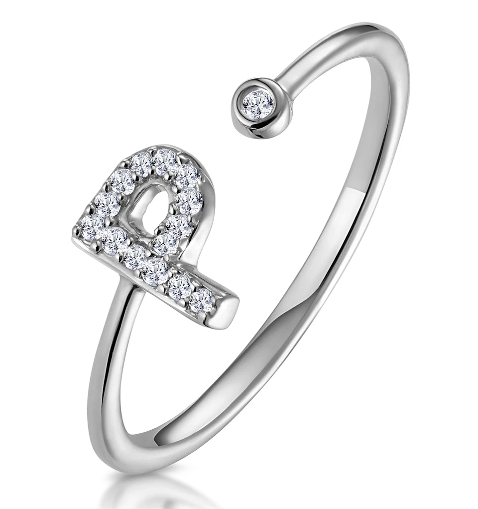 Diamond Initial 'P' Ring 0.07ct set in 9K White Gold
