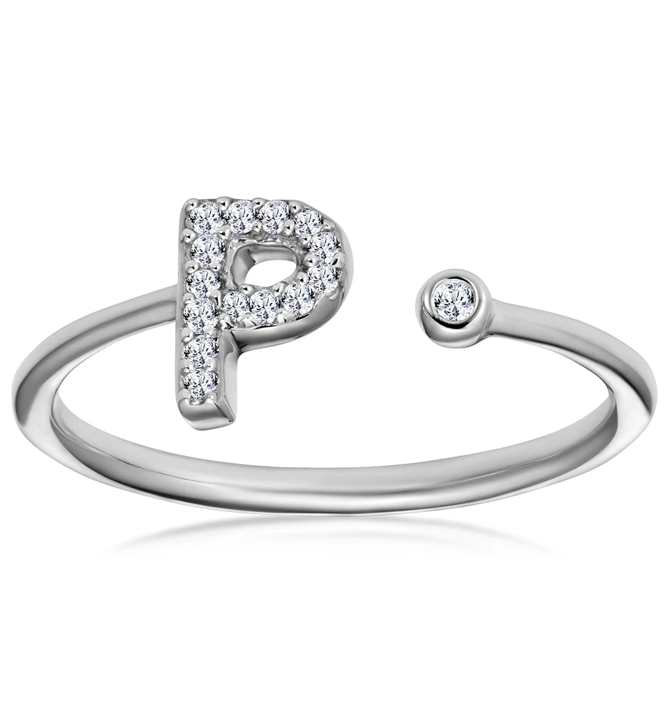 Diamond Initial 'P' Ring 0.07ct set in 9K White Gold