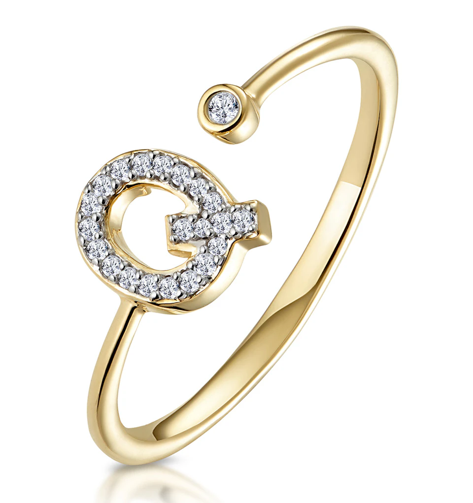 Diamond Initial 'Q' Ring 0.07ct set in 9K Gold