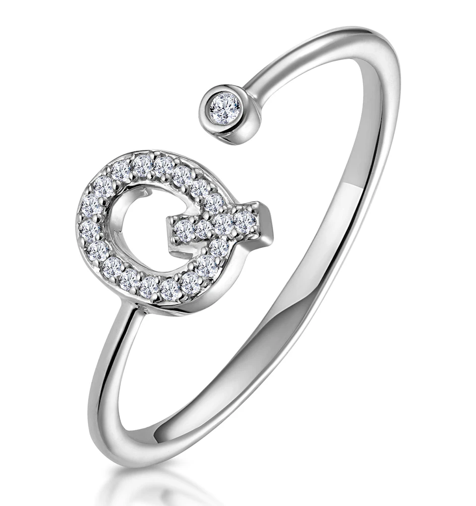 Lab Diamond Initial 'Q' Ring 0.07ct Set in 925 Silver SIZES L M N O
