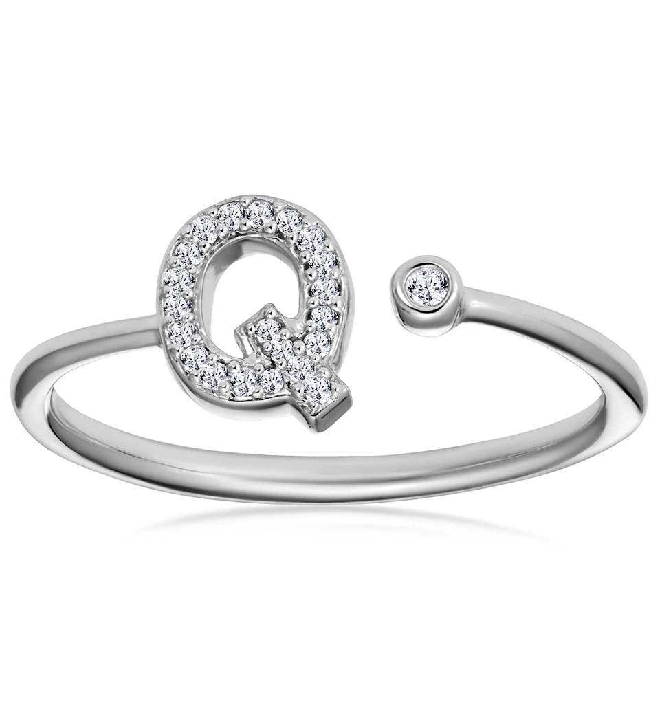 Lab Diamond Initial 'Q' Ring 0.07ct Set in 925 Silver SIZES L M N O