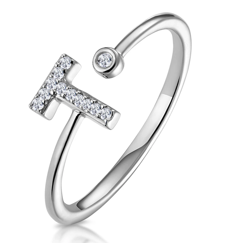 Lab Diamond Initial 'T' Ring 0.07ct Set in 925 Silver SIZE J1/1 P