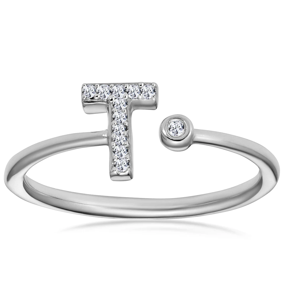 Diamond Initial 'T' Ring 0.07ct set in 9K White Gold