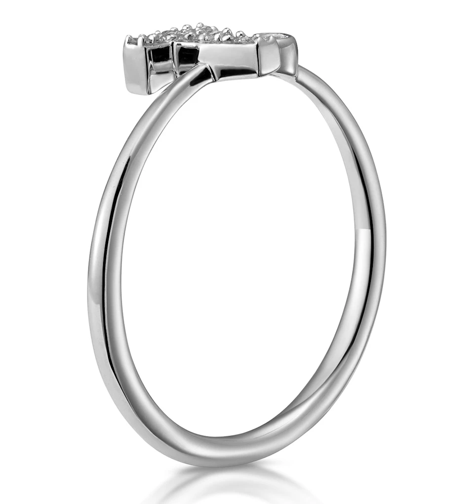Diamond Initial 'T' Ring 0.07ct set in 9K White Gold