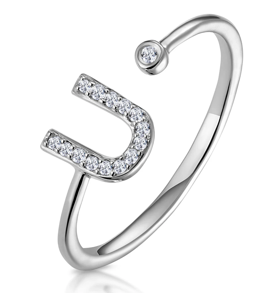 Lab Diamond Initial 'U' Ring 0.07ct Set in 925 Silver L M P
