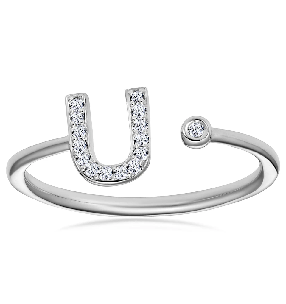 Lab Diamond Initial 'U' Ring 0.07ct Set in 925 Silver L M P